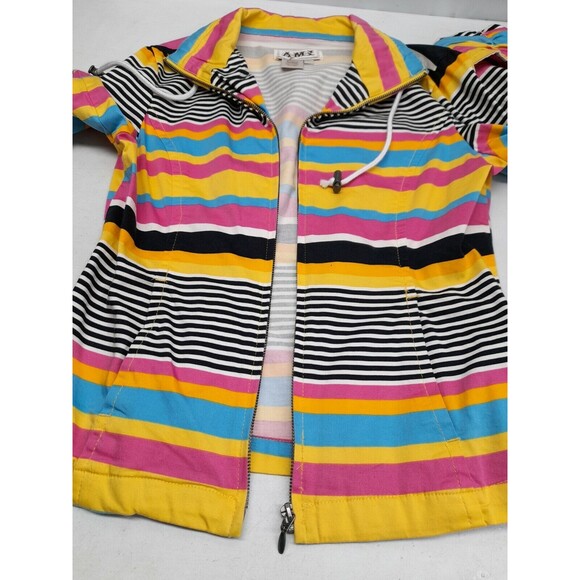 AMX Womens Pink Zip Up Long Sleeve Jacket Stripted Colorfull Rainbow S - Picture 6 of 11